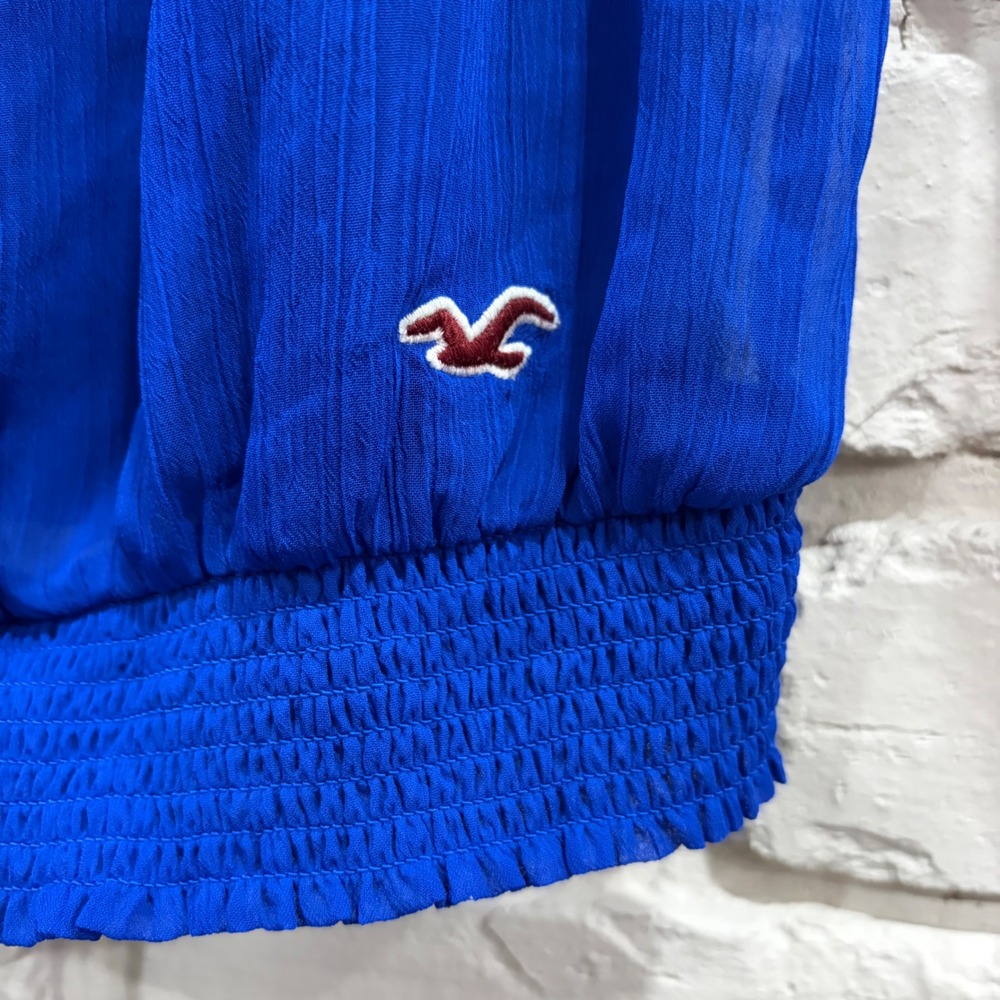 Hollister Womens Royal Blue Ruffle Front Smocked Waist Peasant Blouse Small - Picture 3 of 4